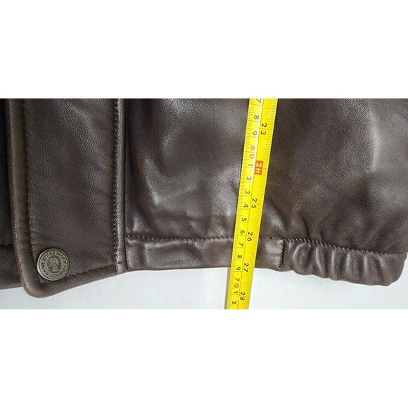 Genuine Leather Brown Jacket By Weatherproof With Zip Pockets & Button Cuffs - Picture 13 of 13